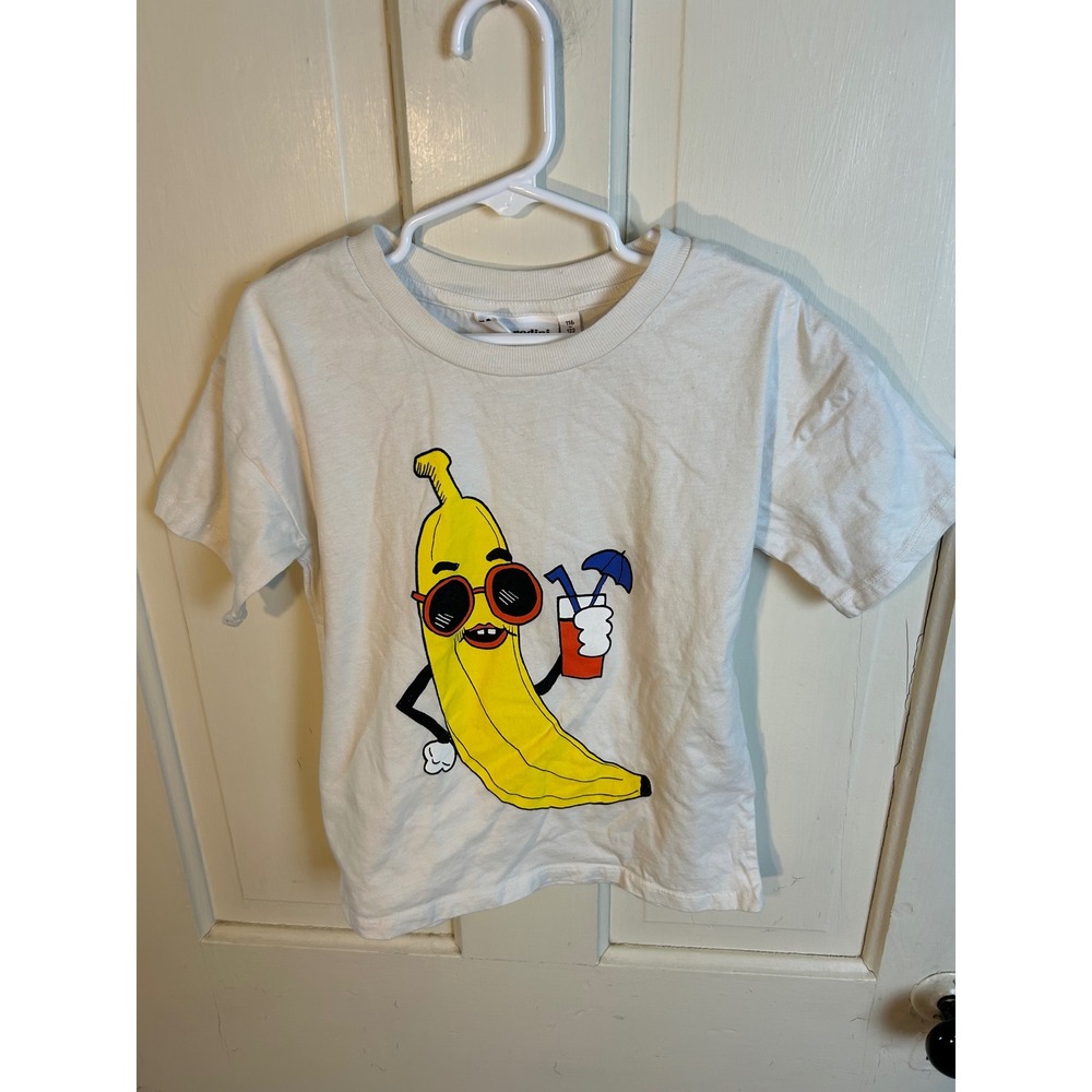 Mini Rodini Kids White Organic Cotton Banana Graphic T-Shirt Size 116-122 5-7Y